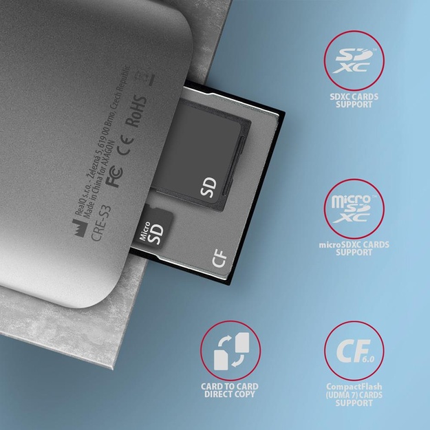 CARD READER USB3.2 3-SLOT/SD/MICROSD/CF CRE-S3 AXAGON
