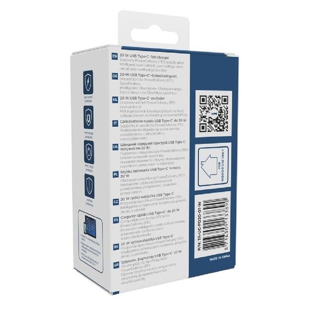 CHARGER USB-C 20W 1PORT/TA-UC-PD20-01-W GEMBIRD