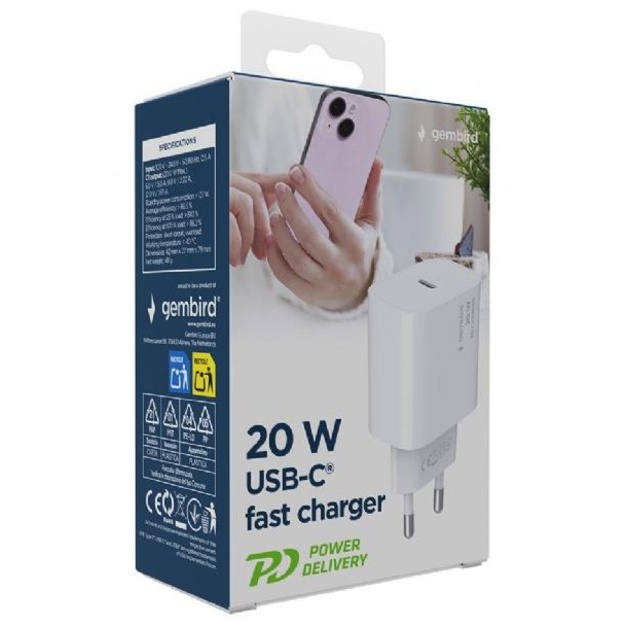 CHARGER USB-C 20W 1PORT/TA-UC-PD20-01-W GEMBIRD