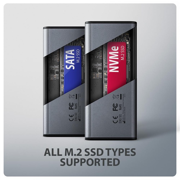 SSD ACC ENCLOSURE M.2 NVME/SATA USB3.2 EEM2-SD2 AXAGON