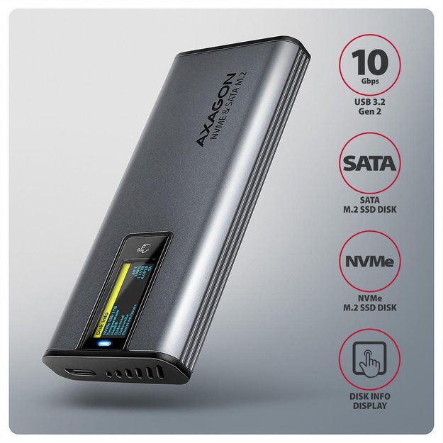 SSD ACC ENCLOSURE M.2 NVME/SATA USB3.2 EEM2-SD2 AXAGON