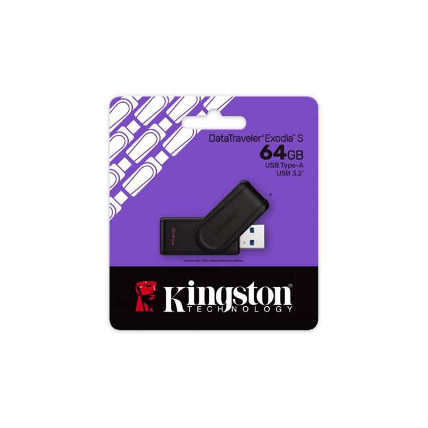 KINGSTON 64GB Portable USB 3.2 Gen 1 DataTraveler Exodia S Black/Black 3