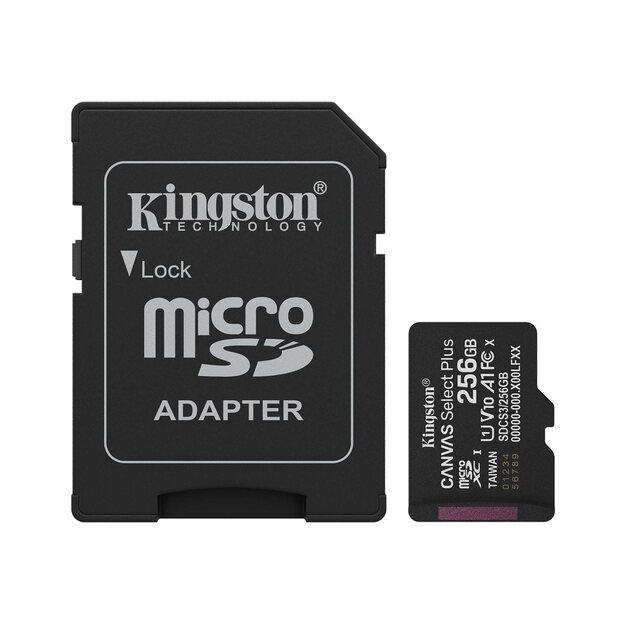 KINGSTON 256GB microSDXC Canvas Select Plus Gen3 150MB/s A1 Card + Adapter