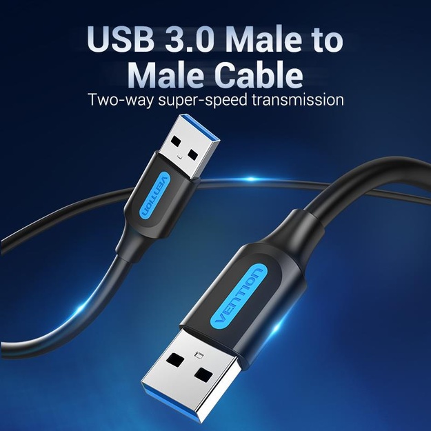 CABLE USB3.0 MALE TO MALE/0.5M BLACK CONBD VENTION