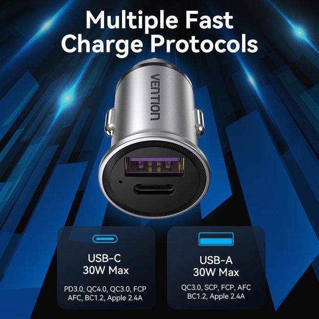 MOBILE CHARGER CAR 30W USB/2P GRAY FFFH0 VENTION