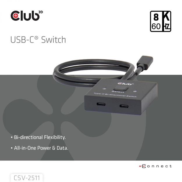 VIDEO SWITCH USB-C 2PORT/CSV-2511 CLUB3D