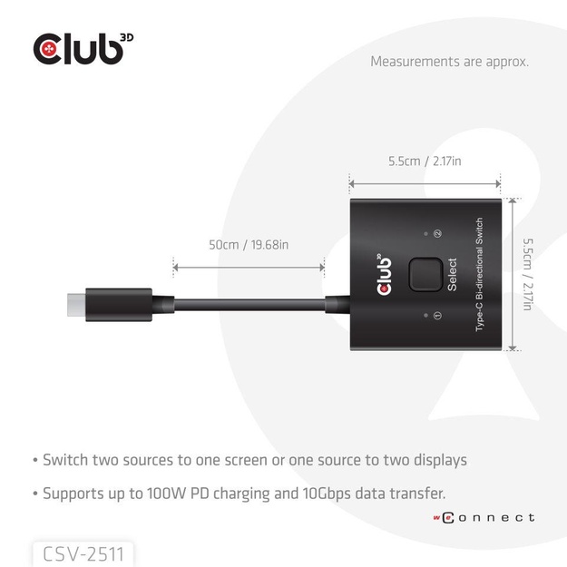 VIDEO SWITCH USB-C 2PORT/CSV-2511 CLUB3D
