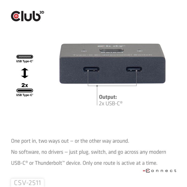 VIDEO SWITCH USB-C 2PORT/CSV-2511 CLUB3D