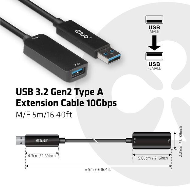 CABLE USB3.2 5M/M/F CAC-1411 CLUB3D 3