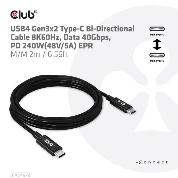 CABLE USB-C BI-DIRECTIONAL 2M/M/M CAC-1578 CLUB3D 1