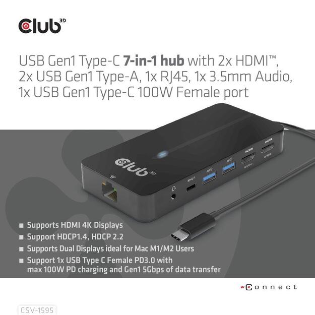 I/O HUB 7IN1 USB-C/100W CSV-1595 CLUB3D 1