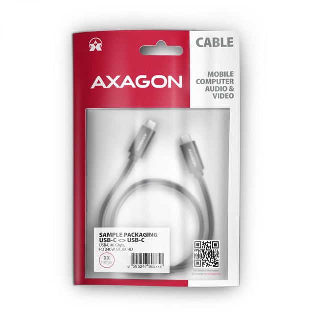 CABLE USB-C TO USB-C 0.5M 240W/8K BLACK BUCM4X-CM05AB AXAGON