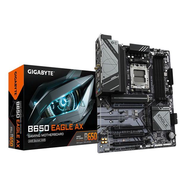 Mainboard|GIGABYTE|AMD B650|Socket AM5|ATX|RAM DDR5-SDRAM|4xSlots|Wi-Fi Yes|Bluetooth Yes|3xNumber of M.2 (M) slots|B650EAGLEAX1.2
