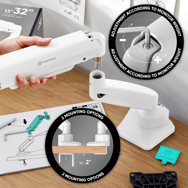 MONITOR ACC DESK MOUNT/13-32  BLK/WHT G80-BW ONKRON