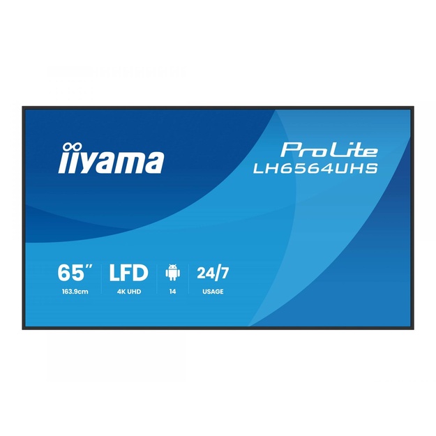 IIYAMA 65inch 3840x2160 UHD VA DLED panel Haze 25percent 500cd/m2 Landscape and Portrait Speakers 2x 10W 2x HDMIx 1x USB-C DP