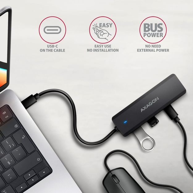 I/O HUB USB-C TRAVEL/0.19M HUE-C2C AXAGON