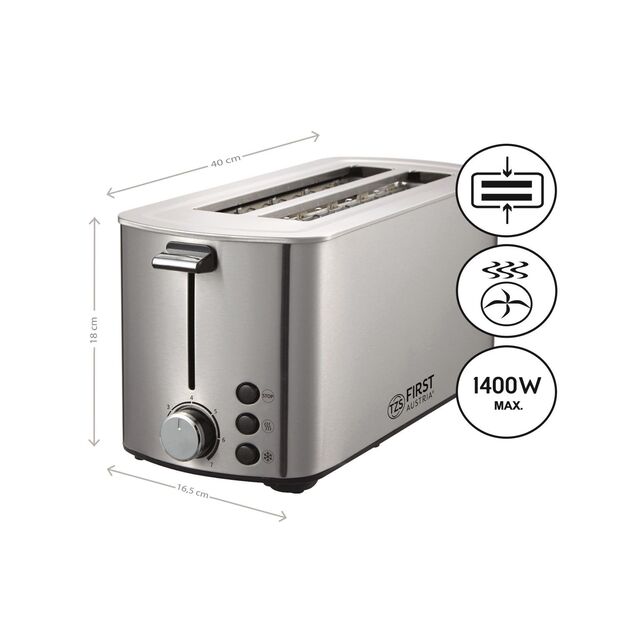 Toaster TZS First Austria Stainless Steel, 2 Long Slots, 4 Slices, 1400W FA-5367-5