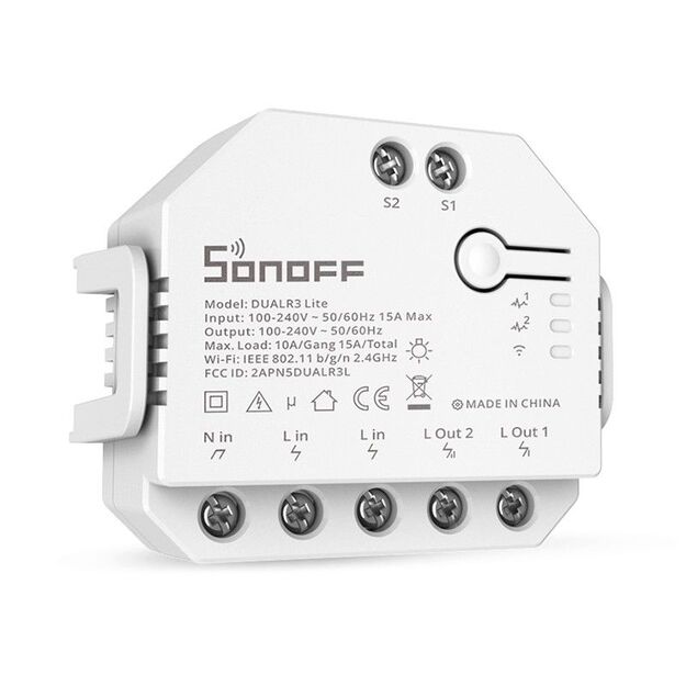 Išmanusis 2 kanalų Wi-Fi jungiklis su variklio valdymu SONOFF DualR3 Lite
