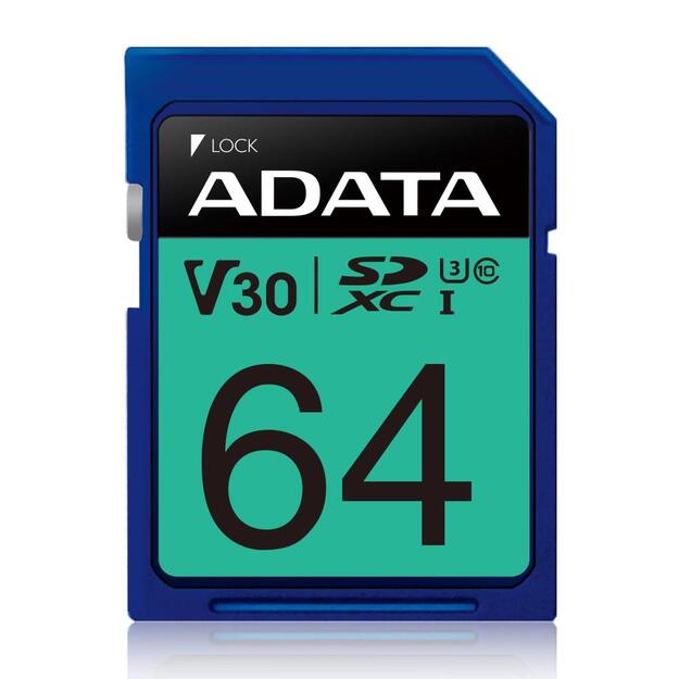 Atminties kortelė ADATA 64GB SDXC UHS-I U3 V30S 95MB/60MB