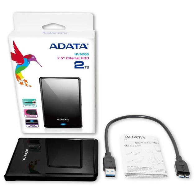 Išorinis kietasis diskas HDD ADATA HV620S 2TB USB3.1 HDD 2.5i Black 1