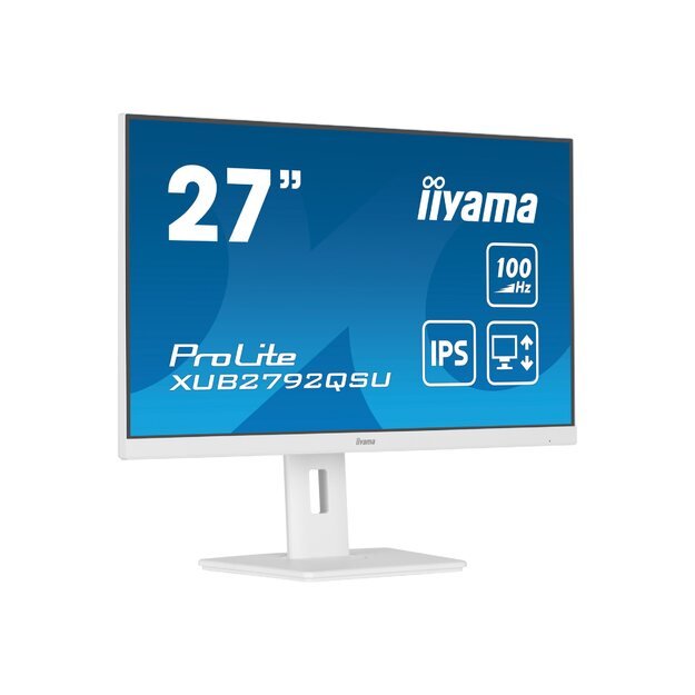 IIYAMA XUB2792QSU-W6 27inch ETE IPS 2560x1440 100Hz 250cd/m2 0.4ms Speakers HDMI DP USB 4x3.2 White FreeSync 15cm Height Adj. White