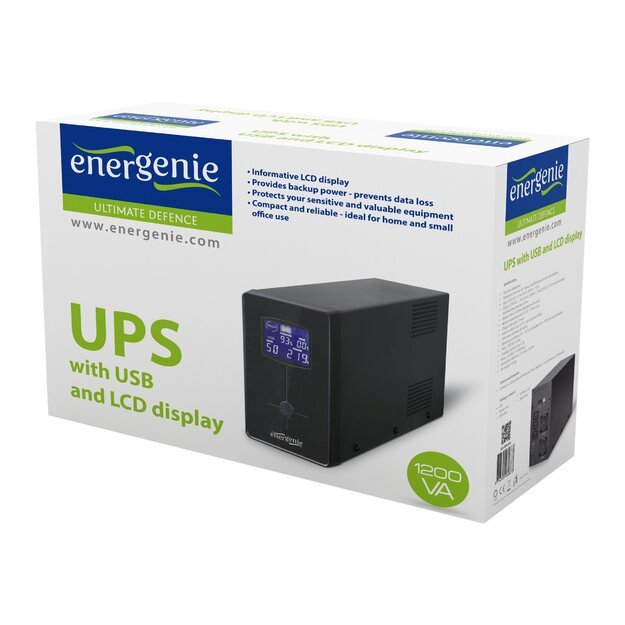 Nepertraukiamo maitinimo šaltinis UPS GEMBIRD EG-UPS-033 UPS Energenie-Gembird Line-Interactive,1200VA,3xIEC,2xSchuko 230V,USB,RJ11,LCD