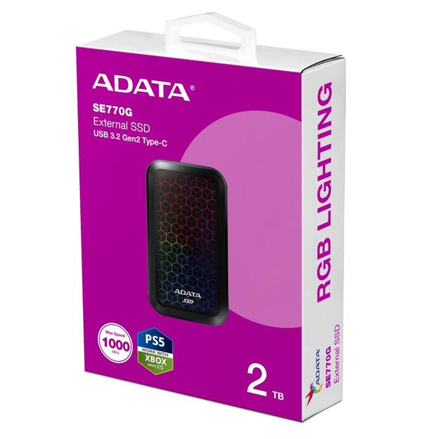 External SSD|ADATA|SE770G|2TB|USB-C|USB 3.2|Write speed 800 MBytes/sec|Read speed 1000 MBytes/sec|ASE770G-2TU32G2-CBK