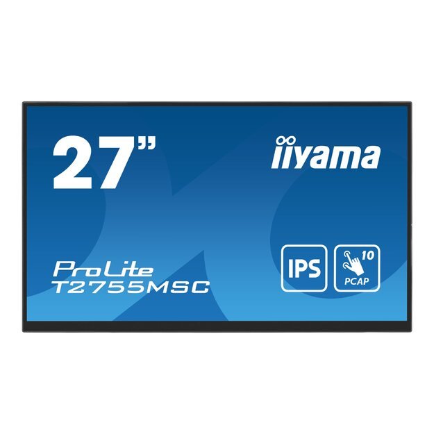 IIYAMA T2755MSC-B1 27inch IPS Bonded PCAP 10P Touch 1920x1080 Flat Bezel Free Glass Front HDMI Displayport 360cd/m USB Hub