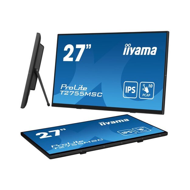 IIYAMA T2755MSC-B1 27inch IPS Bonded PCAP 10P Touch 1920x1080 Flat Bezel Free Glass Front HDMI Displayport 360cd/m USB Hub