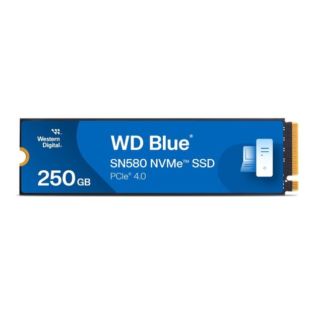 SSD|WESTERN DIGITAL|Blue SN580|250GB|M.2|PCIe Gen4|NVMe|TLC|Write speed 2000 MBytes/sec|Read speed 4000 MBytes/sec|2.38mm|TBW 150 TB|MTBF 1500000 hours|WDS250G3B0E