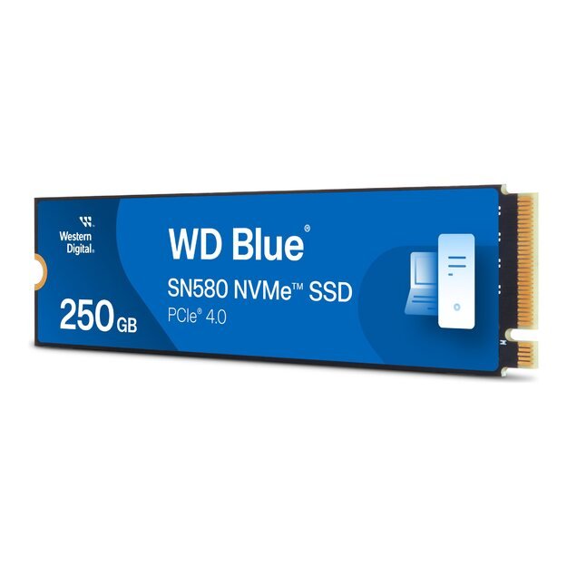 SSD|WESTERN DIGITAL|Blue SN580|250GB|M.2|PCIe Gen4|NVMe|TLC|Write speed 2000 MBytes/sec|Read speed 4000 MBytes/sec|2.38mm|TBW 150 TB|MTBF 1500000 hours|WDS250G3B0E