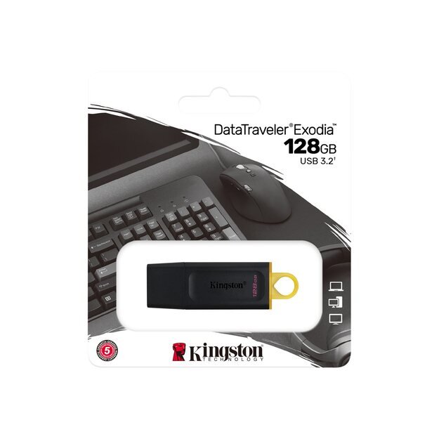 USB raktas KINGSTON 128GB USB3.2 Gen1 DataTraveler Exodia Black + Yellow