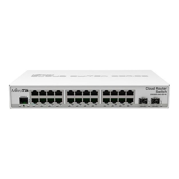 Komutatorius MIKROTIK CRS326-24G-2S+IN 24xGig LAN 2xSFP+ Dual boot Desktop case managed switch