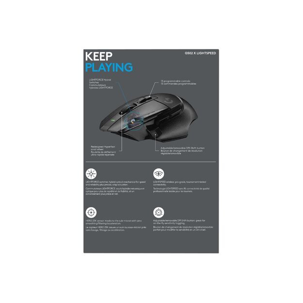 Kompiuterinė pelė belaidė LOGITECH G502 X LIGHTSPEED - BLACK/CORE - EER2 25