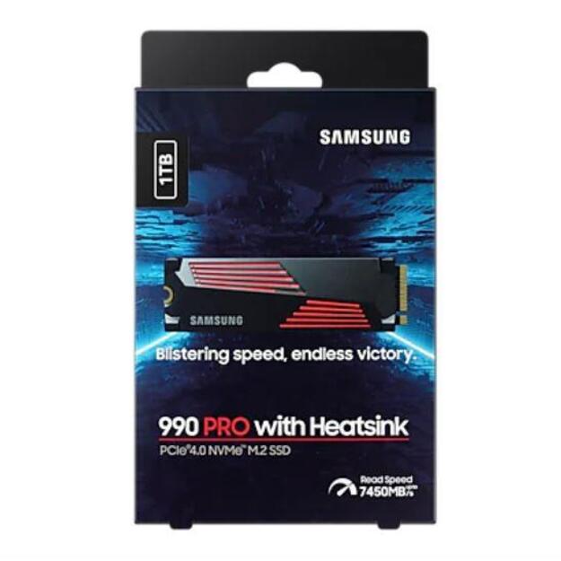 SSD|SAMSUNG|990 PRO with Heatsink|1TB|M.2|PCIE|NVMe|MLC|Write speed 6900 MBytes/sec|Read speed 7450 MBytes/sec|2.3mm|TBW 600 TB|MTBF 1500000 hours|MZ-V9P1T0CW