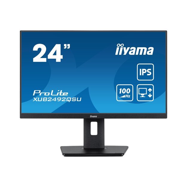 IIYAMA XUB2492QSU-B1 24inch ETE IPS-panel 2560x1440 100Hz QHD 05ms MPRT FreeSync 15cm Height Adj. Stand 300cd/m2 HDMI DisplayPort