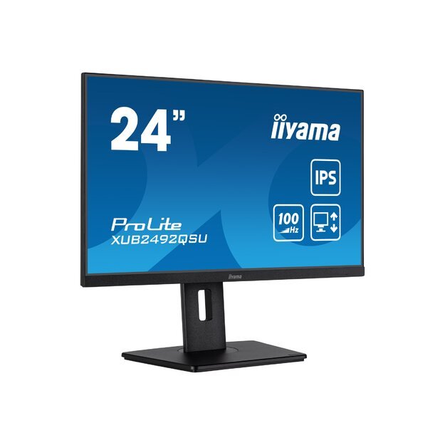 IIYAMA XUB2492QSU-B1 24inch ETE IPS-panel 2560x1440 100Hz QHD 05ms MPRT FreeSync 15cm Height Adj. Stand 300cd/m2 HDMI DisplayPort