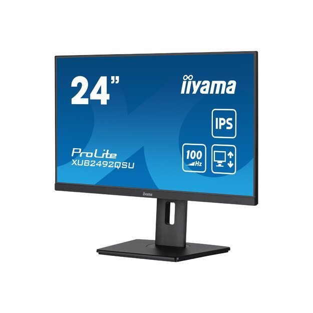 IIYAMA XUB2492QSU-B1 24inch ETE IPS-panel 2560x1440 100Hz QHD 05ms MPRT FreeSync 15cm Height Adj. Stand 300cd/m2 HDMI DisplayPort