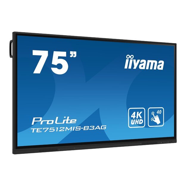 IIYAMA TE7512MIS-B3AG 75inch iiWare10 Android 11 40-Points PureTouch IR with zero bonding 3840x2160 UHD IPS panel Metal Housing