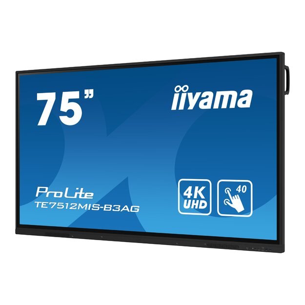 IIYAMA TE7512MIS-B3AG 75inch iiWare10 Android 11 40-Points PureTouch IR with zero bonding 3840x2160 UHD IPS panel Metal Housing