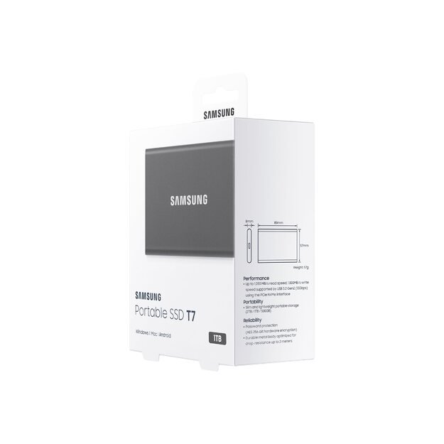 Išorinis kietasis diskas SSD SAMSUNG T7 1TB extern USB 3.2 Gen 2 indigo titan grey