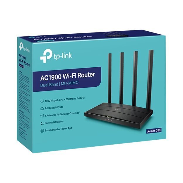 Maršrutizatorius TP-LINK Archer C80 AC1900 Dual band Wi-FI Gbit 4xLAN MU-MIMO