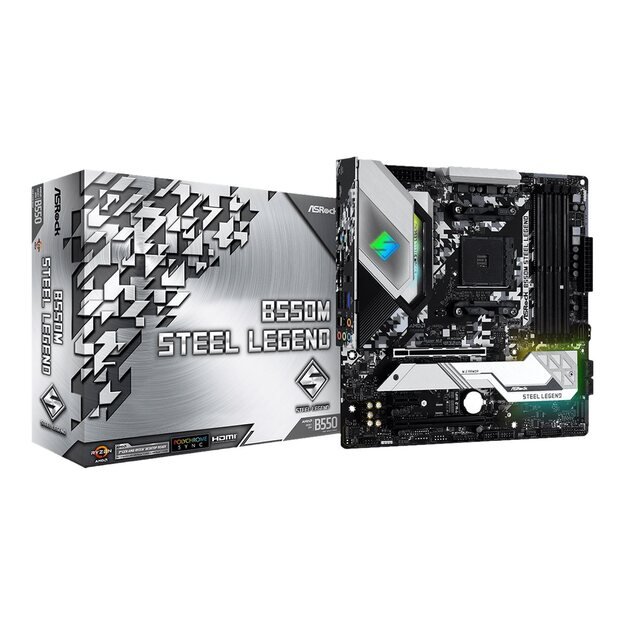 Pagrindinė plokštė ASROCK B550M Steel Legend mATX MB 3rd Gen AMD AM4 Socket DDR4 4733+ 1 x3.0 x16 x4.0 PCIe HDMI 7.1 CH HD 6 SATA3 2 USB 3.2 Gen2