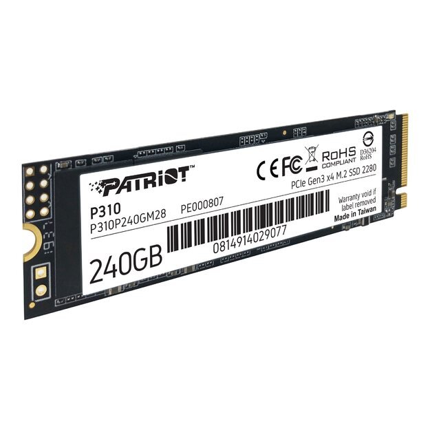 Kietasis diskas (SSD) vidinis PATRIOT P310 240GB M2 2280 PCIe SSD NVME