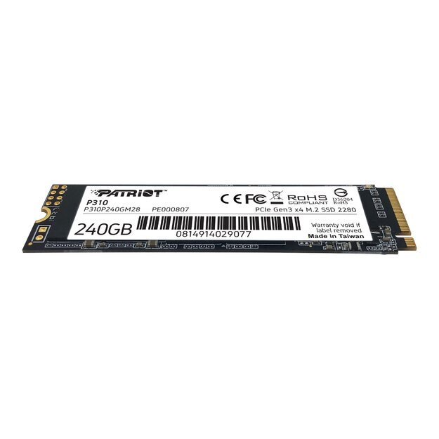 Kietasis diskas (SSD) vidinis PATRIOT P310 240GB M2 2280 PCIe SSD NVME