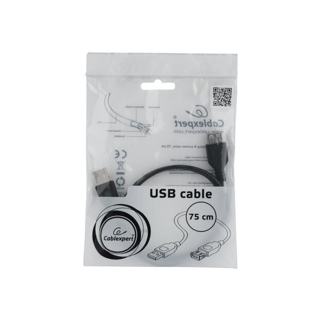 GEMBIRD CC-USB2-AMAF-75CM/300-BK Gembird USB 2.0 A- A-socket 75cm cable Black