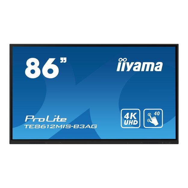 IIYAMA TE8612MIS-B3AG 86inch iiWare10 Android 11 40-Points PureTouch IR with zero bonding 3840x2160 UHD VA panel Metal Housing