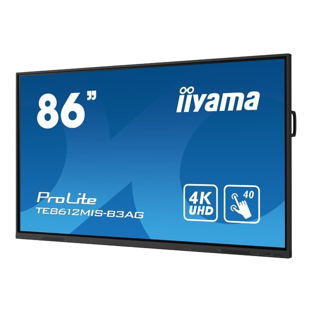 IIYAMA TE8612MIS-B3AG 86inch iiWare10 Android 11 40-Points PureTouch IR with zero bonding 3840x2160 UHD VA panel Metal Housing