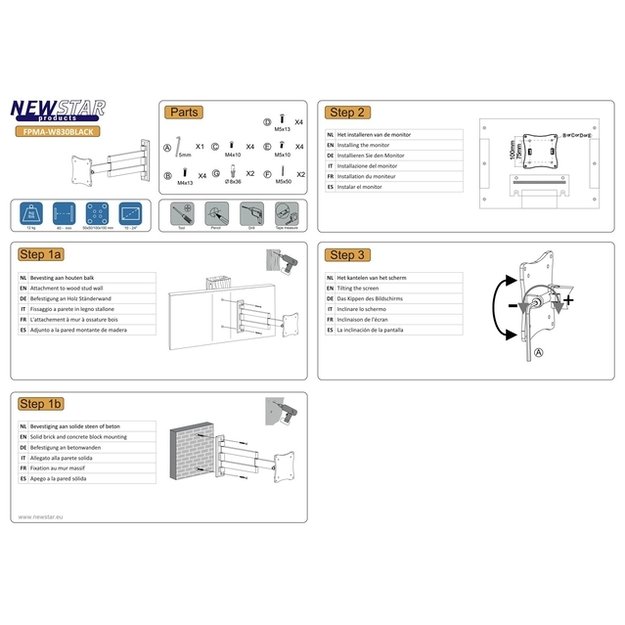 Televizoriaus laikiklis sieninis 10-24 /FPMA-W830BLACK NEOMOUNTS