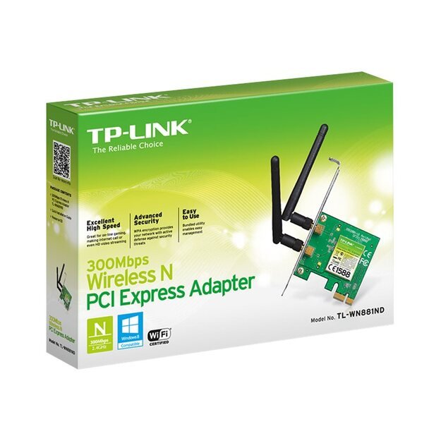 Tinklo plokštė TP-LINK 300MBit s WLAN-N PCI Express-Adapter Atheros-Chipsatz 2T2R 2,4GHz 2 removeable antennas